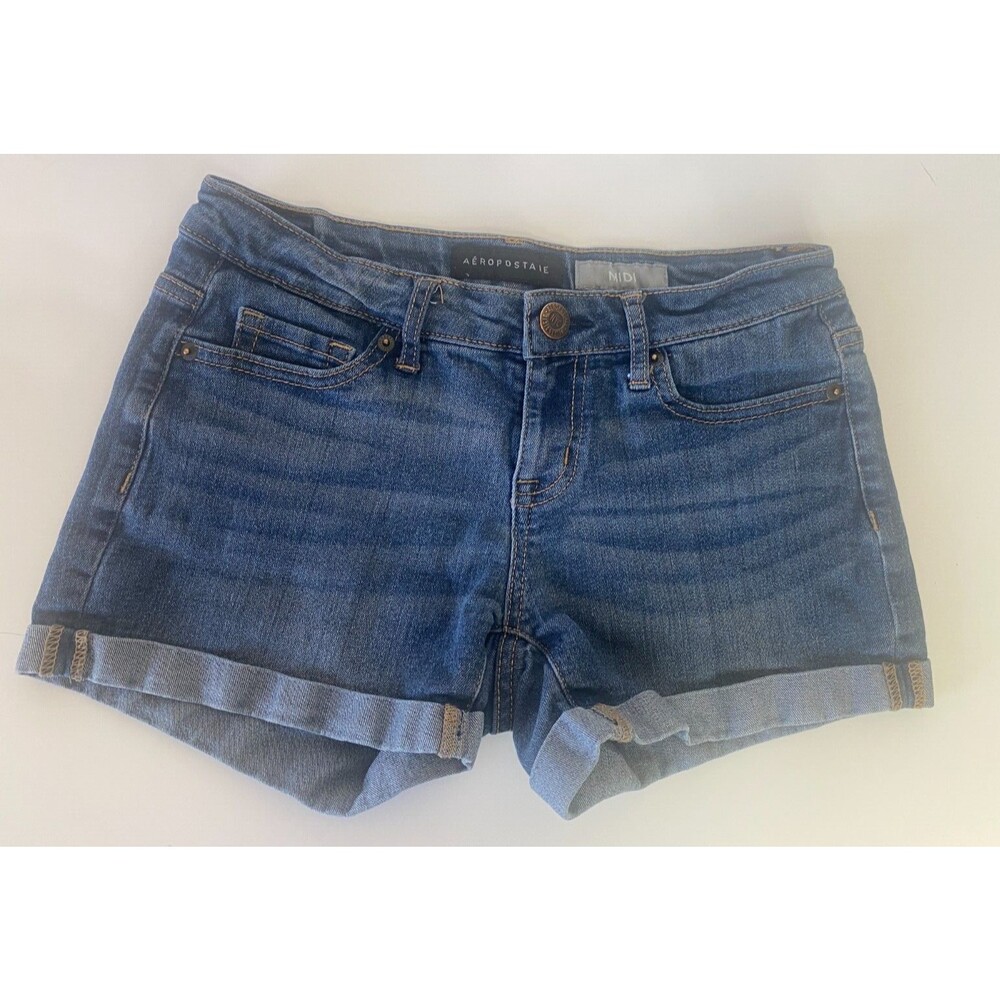 Aeropostale Midi Jean Shorts Womens Size 0 Cuffed hem